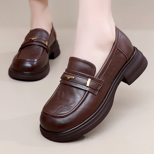 真皮大码女鞋41-43厚底乐福鞋女一脚蹬2025新款秋冬季百搭jk鞋子