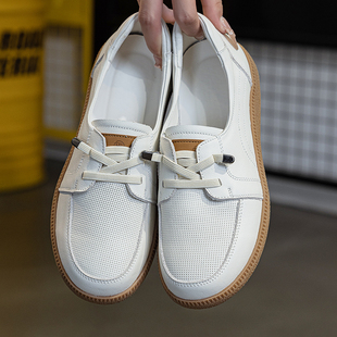 真皮大码女鞋41-43英伦风小皮鞋头层牛皮平底软底套脚不累脚单鞋