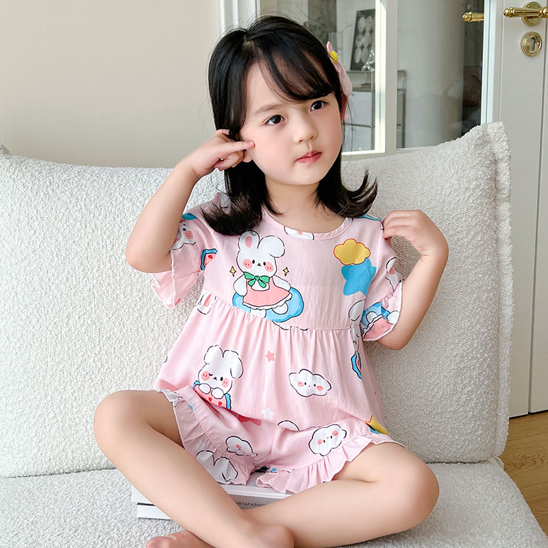 棉绸短袖女孩公主风家居服套装