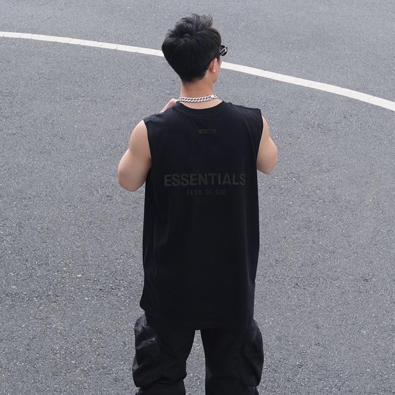 背后压胶essentials背心男宽松夏