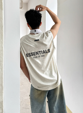 植绒字母ESSENTLAIS FOGESS2025坎肩背心男美式马甲叠穿潮牌上衣