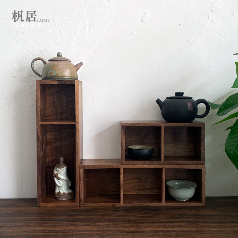 黑胡桃木茶器收纳桌面多宝阁置物架茶杯茶壶摆件收藏盒榫卯展示架