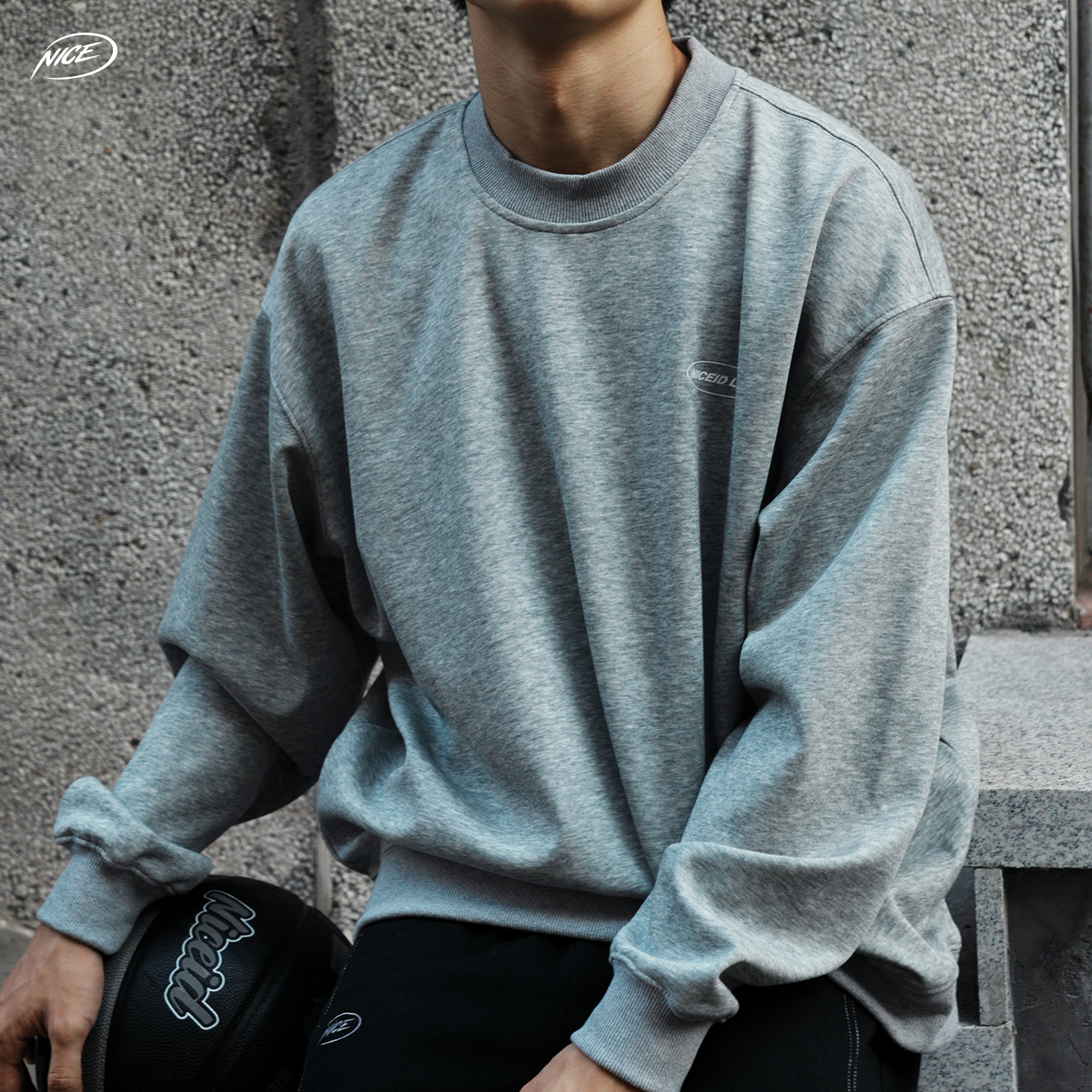 NICEID NICE 字母篮球运动长袖棉打底衫印花男女春秋宽松投篮服