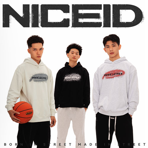NICEID NICE虚幻LOGO运动卫衣毛圈男女春秋休闲宽松连帽圆领套头