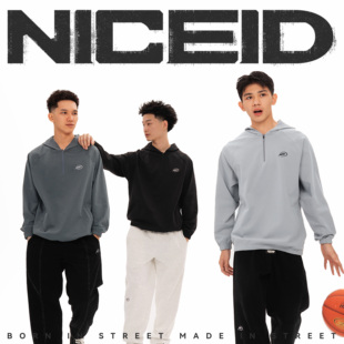 NICEID NICE运动半拉链连帽卫衣复合迪桑麻春秋休闲宽松套头