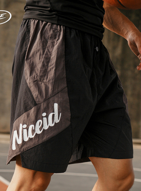 NICEID NICE美式篮球短裤皱感拼接速干实战训练运动宽松透气四分