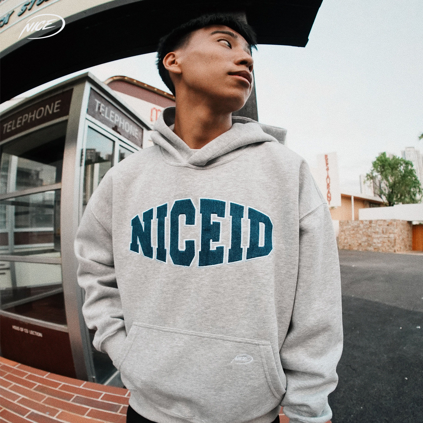NICEID NICE 贴布绣落肩运动卫衣宽松篮球跑步健身休闲连帽套头