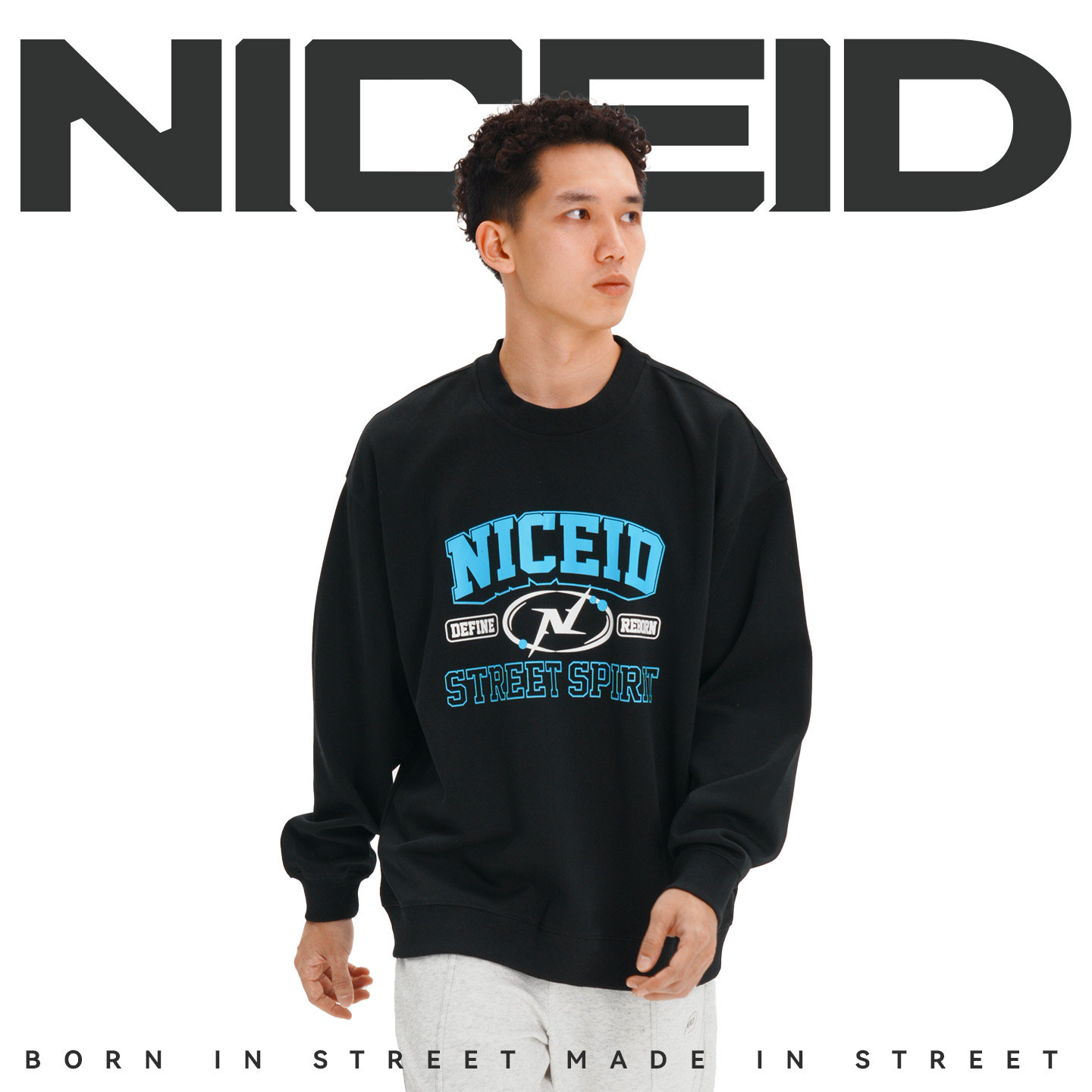 NICEID NICE 字母篮球运动长袖棉打底衫印花男女春秋宽松投篮服