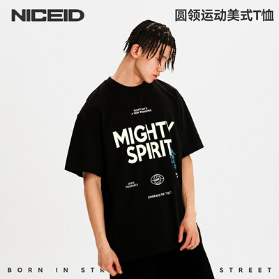 NICEID NICE 圆领运动美式T恤百搭潮流宽松小领口篮球短袖男女