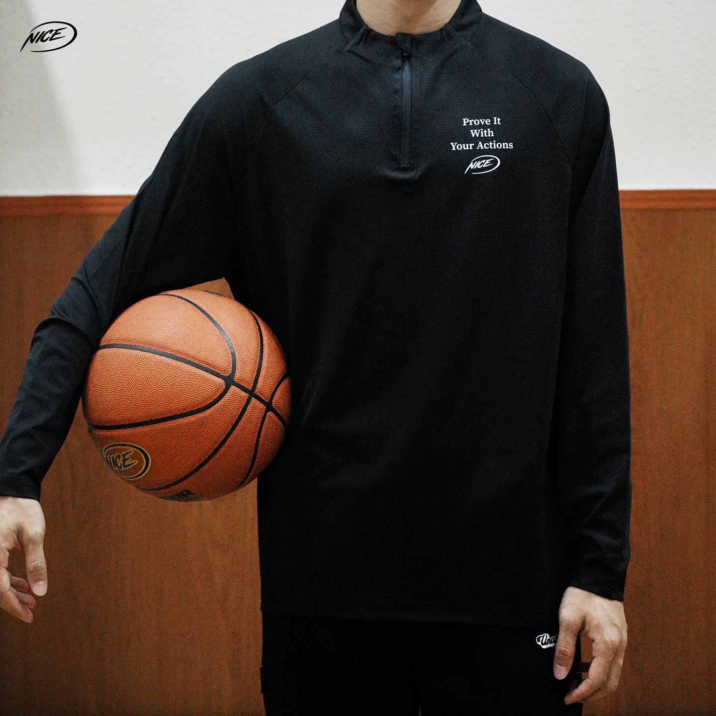 NICEID NICE半拉链格纹运动长袖篮球投篮服春秋薄打底男女宽松