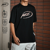 NICEID 男女 T恤百搭潮流宽松小领口篮球短袖 NICE 圆领运动美式