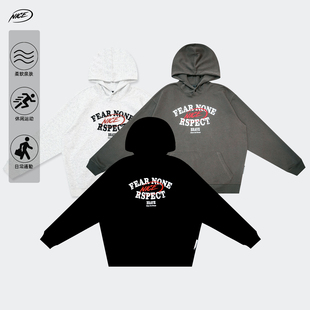 NICEID 擦旧字体运动卫衣牛奶丝男女春秋休闲宽松连帽套头 NICE