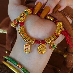 新款扎基拉姆手链串绳 盘缠手链 黄金色编绳手串纳财聚财