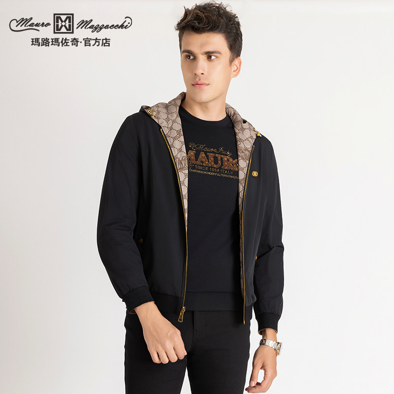 玛路秋冬拉链款时尚连帽棉服中年
