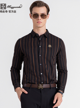 玛路男装/MAURO春夏吸湿透气/休闲时尚竖条纹长袖衬衫ML121004