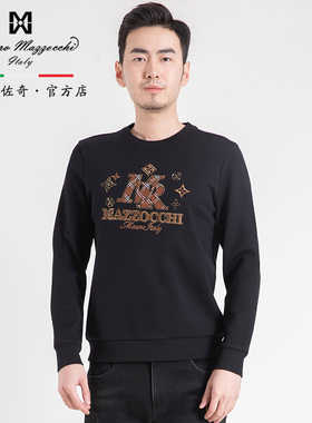玛路男装/MAURO柔软保暖弹力/绣花烫钻工艺长袖圆领T恤MK332001