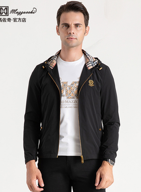 玛路男装/MAURO春夏锦纶混纺绣花透气/休闲时尚连帽茄克MK162001