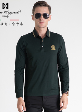 玛路男装/MAURO春夏面料抗皱滑爽休闲绣花长袖翻领T恤MJ130002