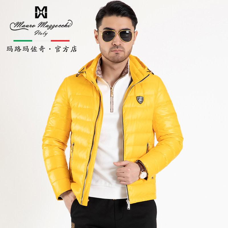 玛路男装/mauro秋冬尼丝纺面料可脱卸连帽羽绒服柔然轻薄mj466320