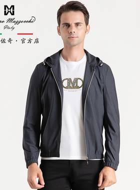 玛路男装/MAURO春夏锦纶混纺印花透气/休闲时尚连帽茄克MK162002