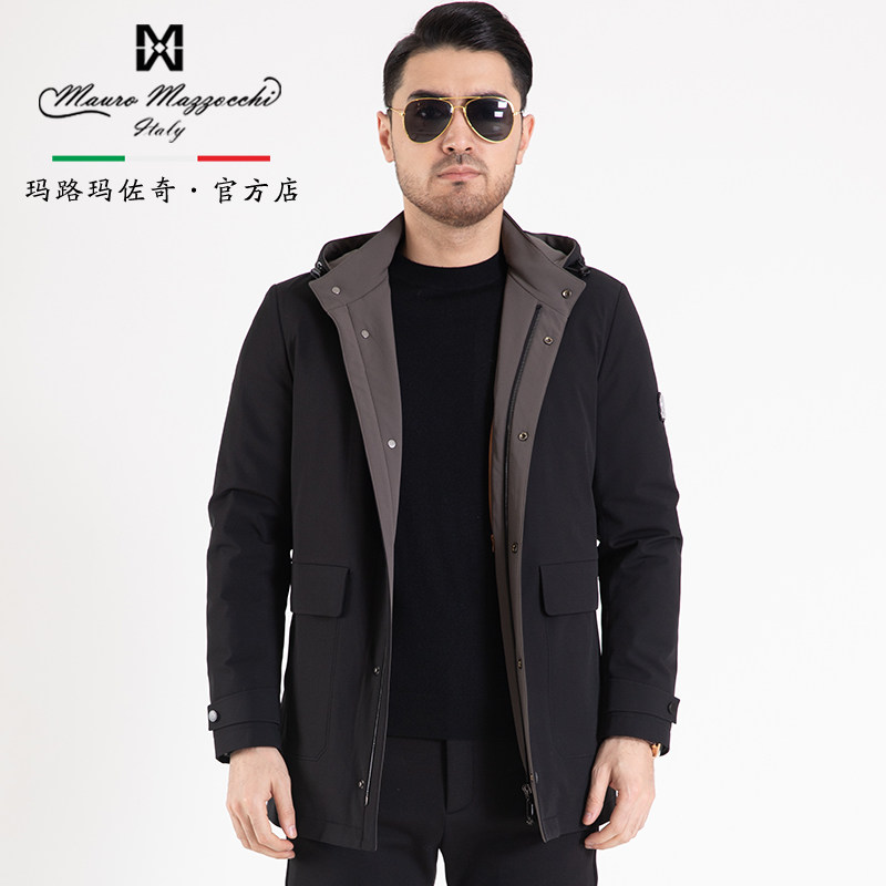 玛路男装/MAURO秋冬20D细丝锦纶中长连帽羽绒服/保暖透气MJ466007