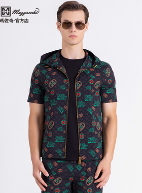 玛路男装/MAURO春夏耐皱抑菌/时尚印花连帽半袖夹克外套ML162302