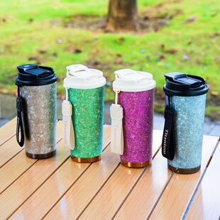 纯钛咖啡杯钛果汁冰饮杯户外便携水杯双饮口大冰花杯子学生礼品杯