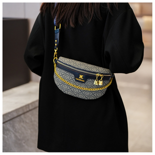 最新款时尚百搭链条包女高级感单肩斜挎包胸包女士印花腰包手提包