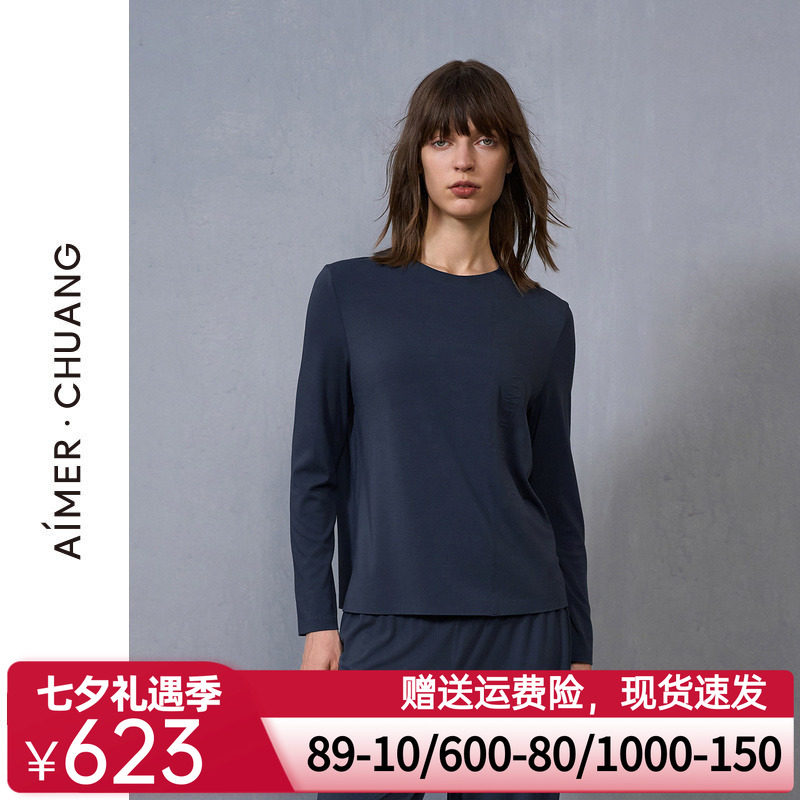 爱慕·CHUANG细斟睡衣女24秋冬红色圆领长袖可外穿家居上衣