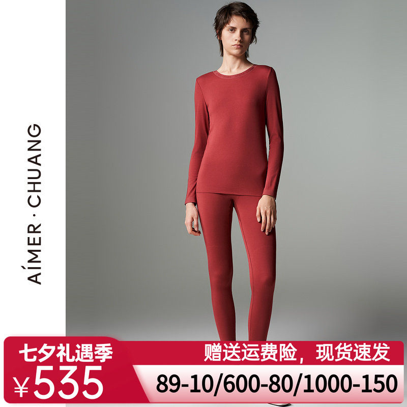 【奶皮衣】爱慕·CHUANG保暖内衣女秋冬红圆领/小高领上衣/保暖裤
