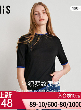 爱美丽IMIS23秋冬新品打底罗纹毛针织小高领五分袖上衣IM72BPF3