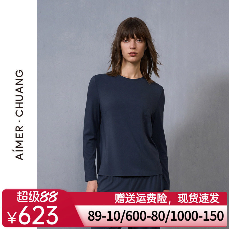 爱慕·CHUANG细斟睡衣女24秋冬红色圆领长袖可外穿家居上衣