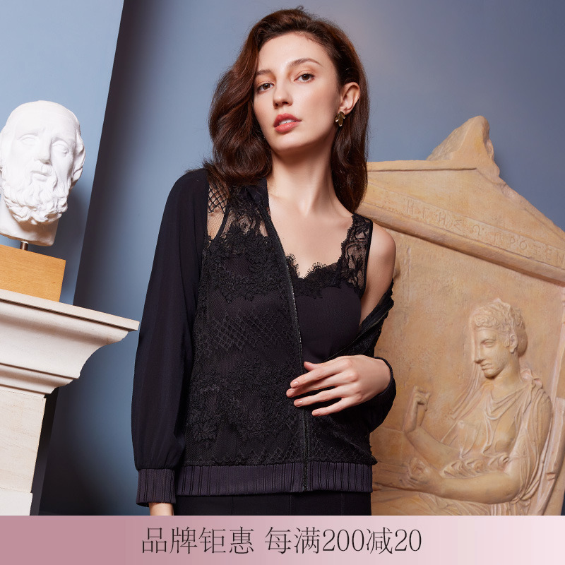 LACLOVER兰卡文清透蕾丝长袖开衫透视外套LC81SD2