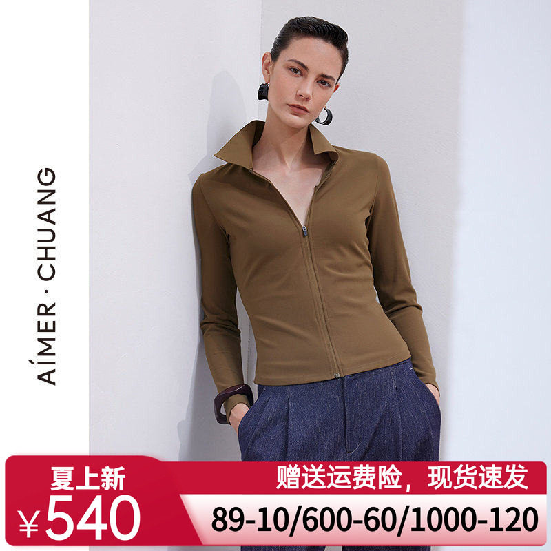 爱慕·CHUANG一件出门女士秋冬翻领长袖带胸垫打底上衣CA722071