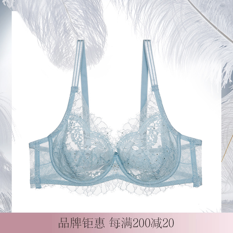 兰卡文秘密恋歌蕾丝4/4薄杯文胸大胸显小内衣LC13DP1