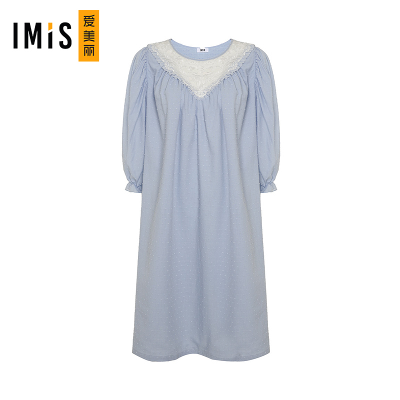 爱美丽睡衣女棉质梦幻女孩泡泡袖圆领家居服七分袖睡裙IM44BJS1
