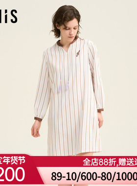 爱美丽海上钢琴师棉缎纹立领套头长袖睡裙IM44BUE1