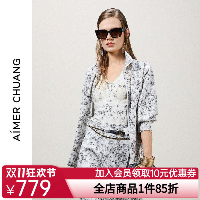AIMER CHUANG穿梭10春夏女双面布粘合外穿翻领长袖衬衫CA812291