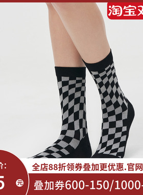 爱美丽IMIS商场女袜棋盘格印花棉感舒适不掉筒中筒袜IM94BIR1