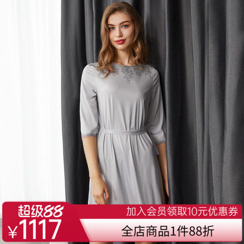 【新品】LACLOVER兰卡文Lovestory系列莫代尔纤维中长睡裙LC44SC1