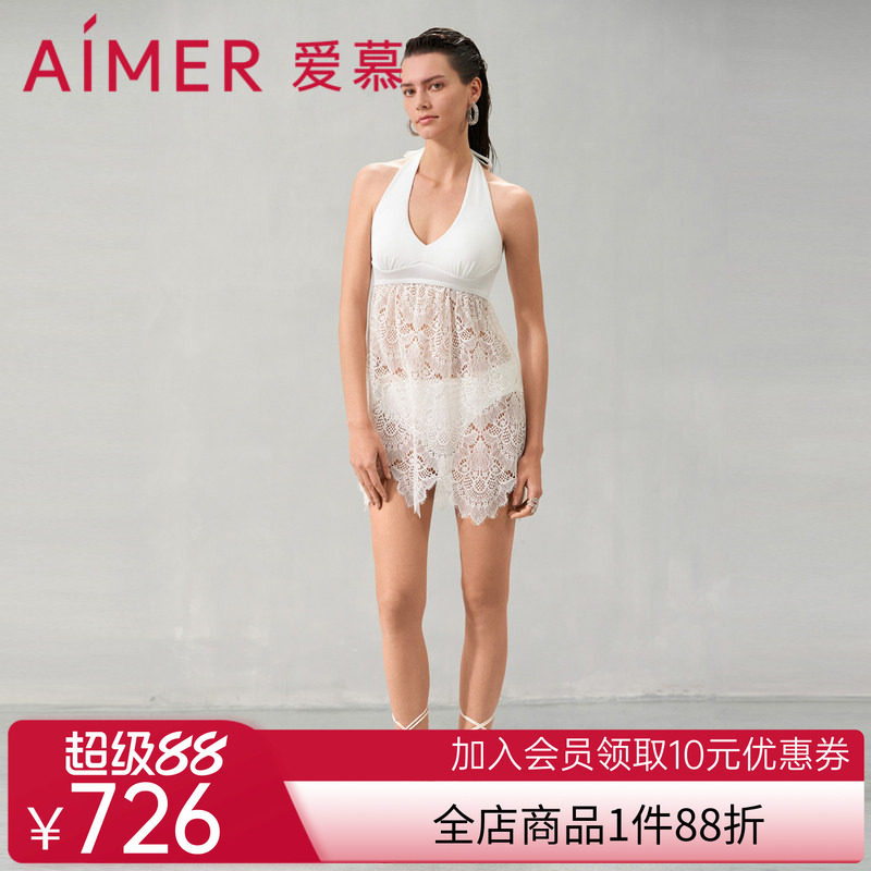 爱慕繁华之上泳衣女春夏深V裙式蕾丝性感分身泳衣AM679741