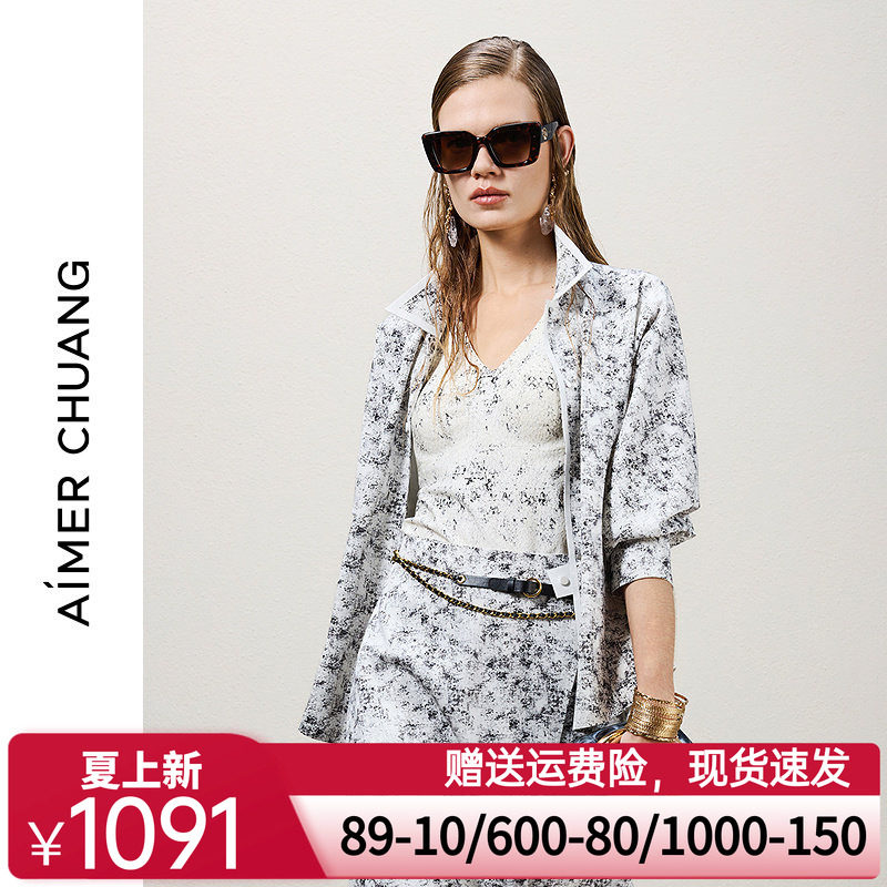 AIMER CHUANG穿梭10春夏女双面布粘合外穿翻领长袖衬衫CA812291