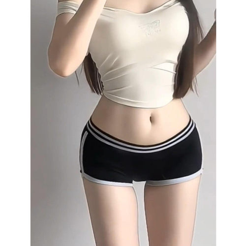 辣妹撞色美式纯欲性感三分超短裤女紧身中腰弹力提臀打底休闲短裤