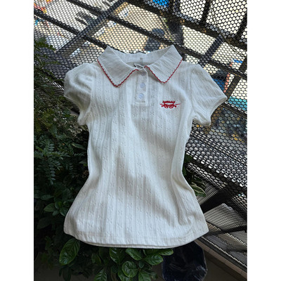 提花设计感短袖衬衫女修身打底衫