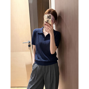 简约翻领正肩polo衫短袖t恤女夏季宽松休闲慵懒通勤气质针织上衣