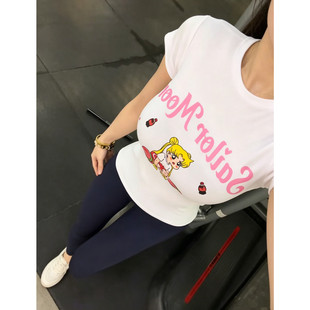 美式辣妹运动风美少女印花短袖T恤女夏季紧身沙漏腰漫画身材上衣