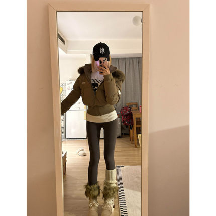 大毛领羽绒服女连帽秋冬韩版宽松短款加厚保暖棉衣外套面包服棉袄