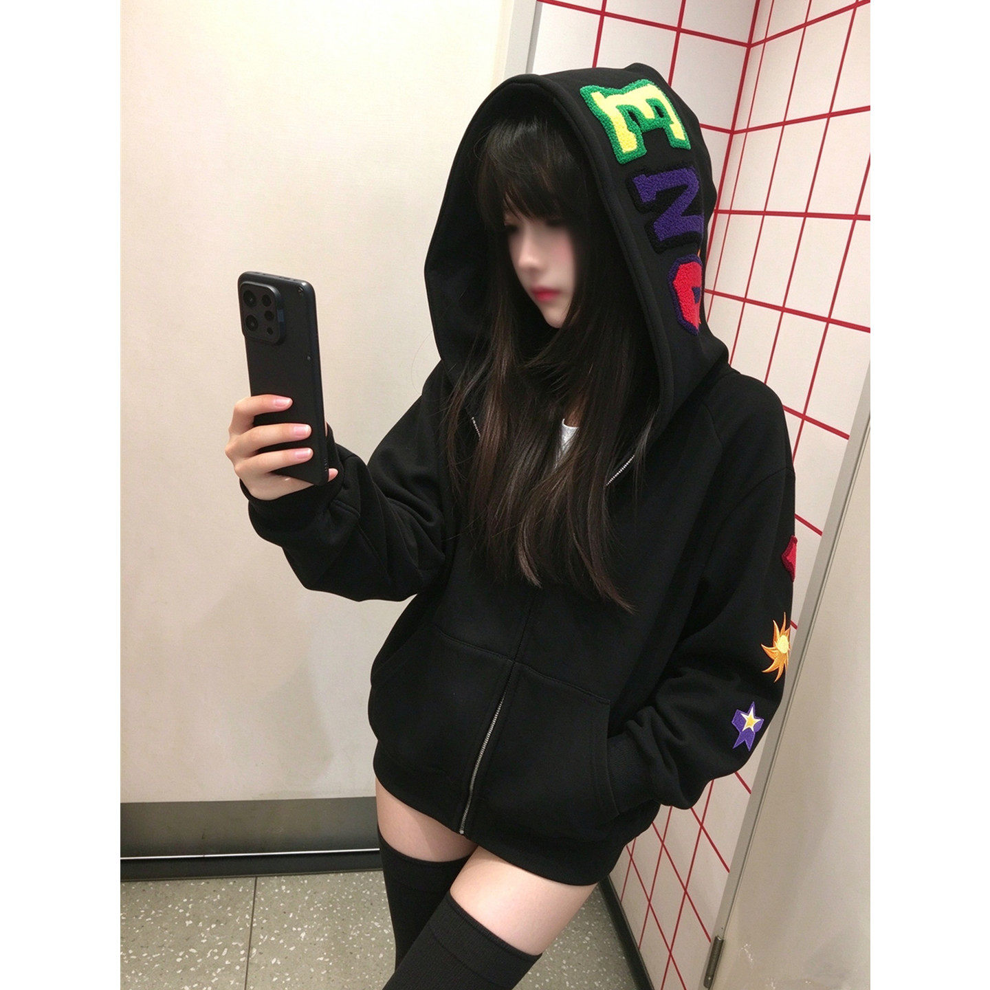 刺绣设计感连帽卫衣女秋冬