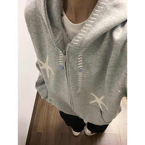 刺绣连帽开衫卫衣女春秋