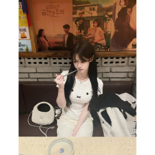 显瘦打底上衣 修身 白色甜美设计感可爱印花辣妹圆领短袖 T恤女夏季